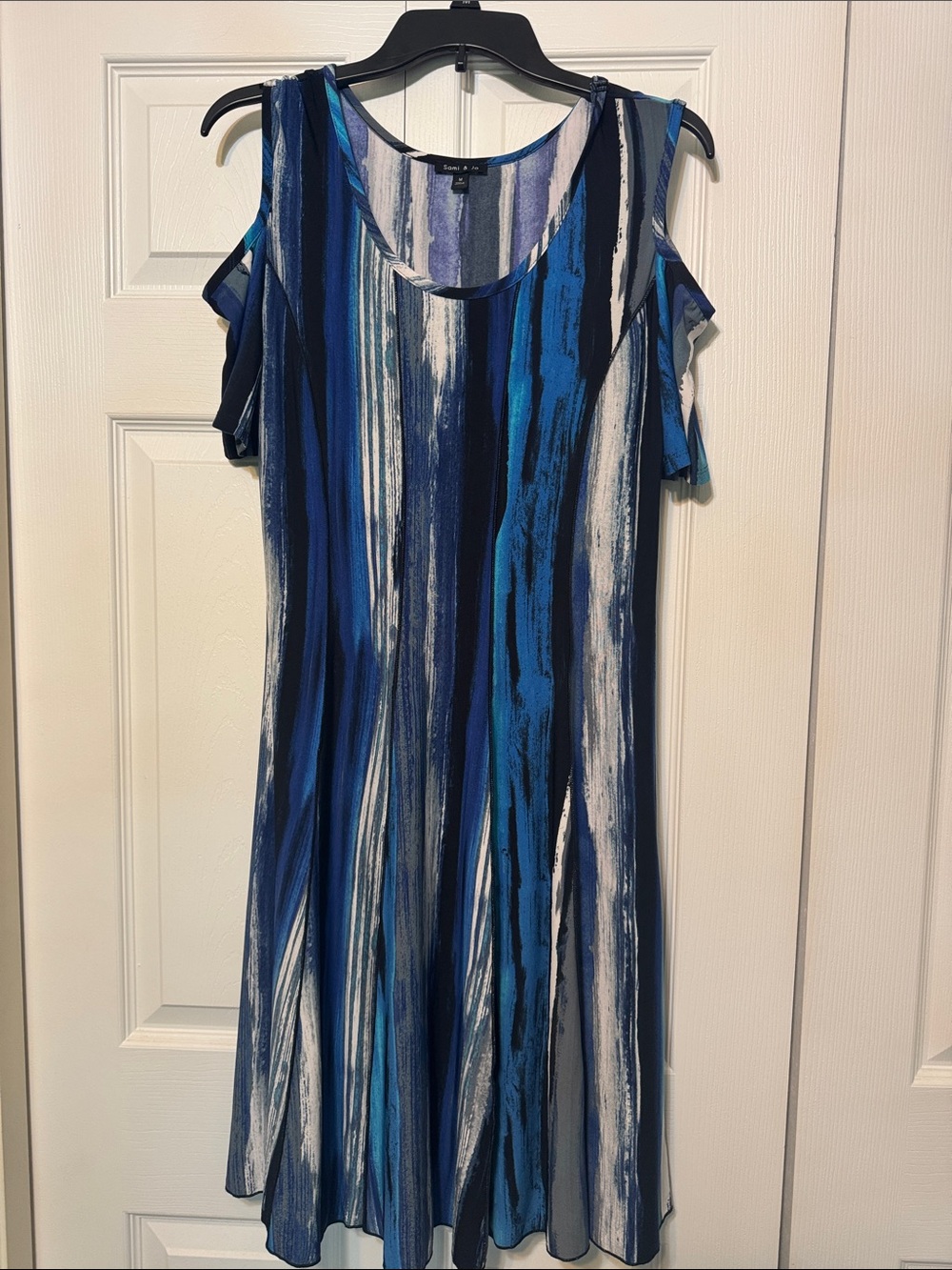 Sami & Jo Blue, Navy and White Cold-Shoulder Tunic Dress